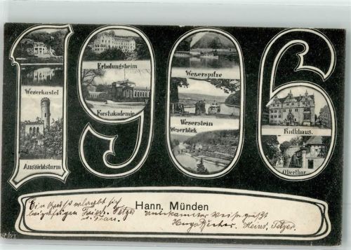 Hann. Münden 1907 Weserkastel Aussichtsturm Erholungsheim Forstakademie Rathaus