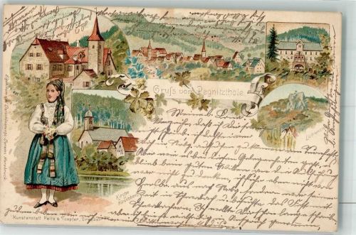 Hersbruck 1903 Volkstracht Kirche Hirschbach Lichtenstein Kurhaus Schloß Eschenbach Ort lt. Stempel