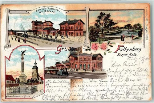 Falkenberg 1900 Oberer Bahnhof Kriegerdenkmal Bahnofsgaststätte