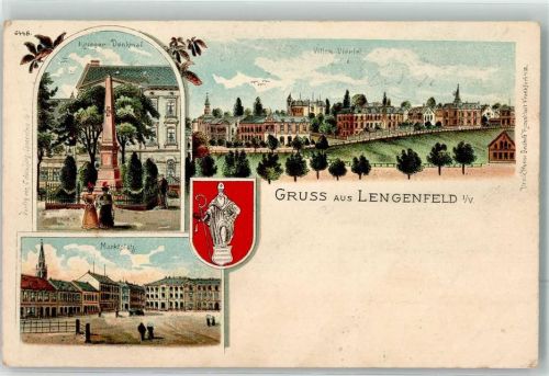 Lengenfeld 1903 Marktplatz Krieger-Denkmal Villen-Viertel Wappen
