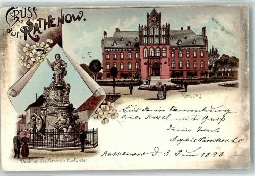 Rathenow 1898 Denkmal des Großen Kurfürsten Kreishaus