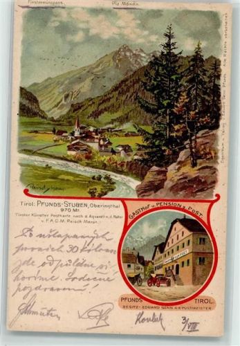 Pfunds 1903 Piz Mondin Gasthaus u. Pension z. Post sign. Reisch