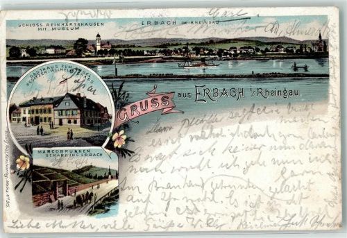Erbach 1900 Schloss Reihartshausen mit Museum Gasthaus zum Engel Marcobrunnen