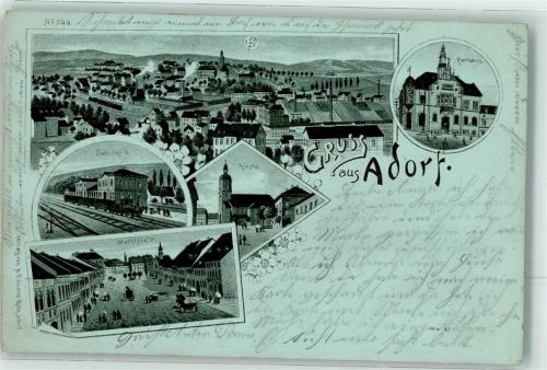 08626 O9930 Adorf , Vogtl 1902 Lithographie Marktplatz Bahnhof Rathaus