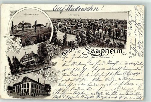 Laupheim 1900 Oberamt Schloßbrauerei Gasthaus zur Post Lithographie