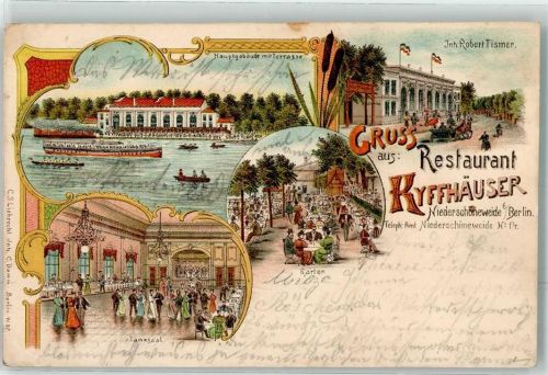 Niederschöneweide 1898 Gasthaus Kyffhäuser Tanzsaal Garten Lithographie