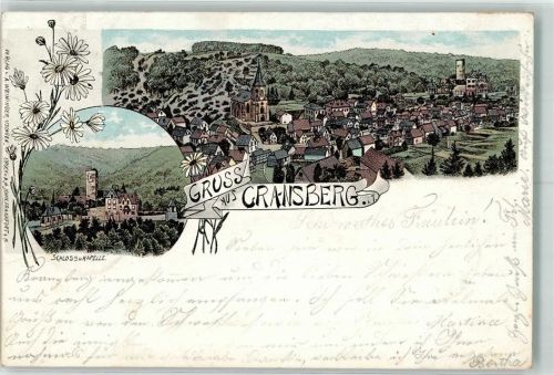 61250 W6390 Kransberg , Taunus 1896 Lithographie Schloß Kapelle Kirche St. Johannes der Täufer