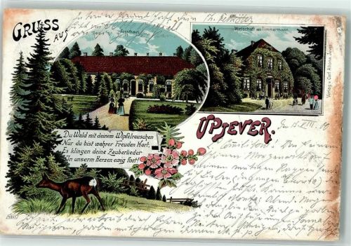 Upjever 1900 Forsthaus Gasthaus Timmermann Reh Gedichtvers Lithographie