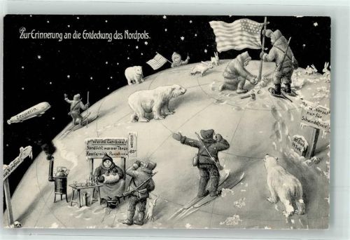 1909 Eisbären Zeppelin Amerikanische FlaggeOffizielle Nordpolkarte