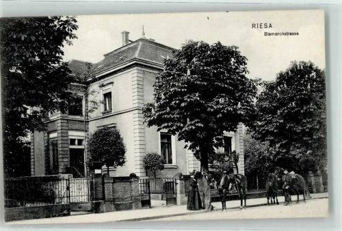 Riesa 1911 Bismarckstraße Villa Berittene Soldaten