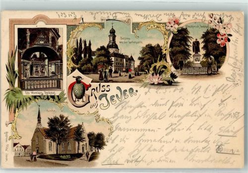 Jever 1900 Mitscherich-Denkmal Edo Wiemken-Denkmal Schloß Bahnpost Emden-Wilhelmshaven