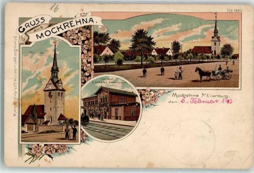 Mockrehna Bahnhof Chorturmkirche Lithographie