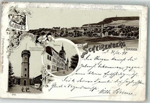 Scheibenberg 1899 Rathaus Aussichtsturm