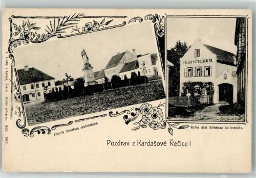 Kardasova Recice 1906 Denkmal von B. Jablonsky auf dem Platz