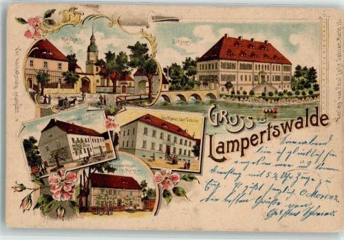 Lampertswalde 1901 Schloß Schloßteich Gasthaus z. Tanne Gasthaus z. Adler Rosenknospen