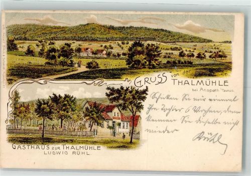 Anspach 1908 Gasthaus zur Thalmühle Bahnpost Homburg Zg. 764