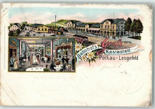 Lengefeld 1903 Bahnhofsgasthaus Speisesaal Lithographie