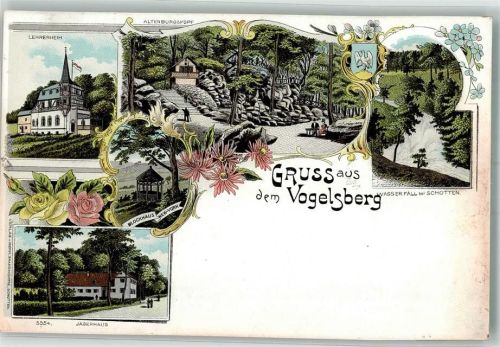 Schotten Vogelsberg Rosen Lehrerheim Jägerhaus Wasserfall Lithographie