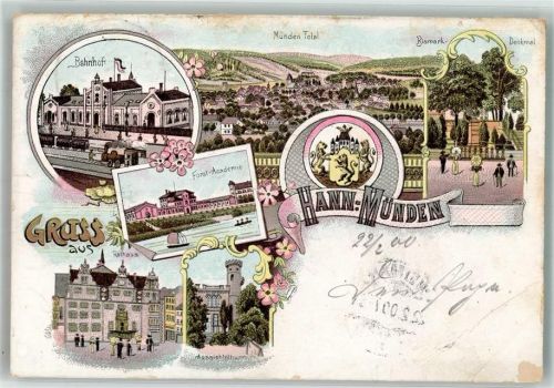 Hann. Münden 1900 Bahnhof Rathaus Bismarck-Denkmal Aussichtsturm Wappen
