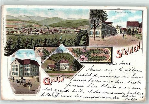 Steinen 1900 Eisenbahnstraße Gasthaus Zum Hirschen Villa Köchlin Gasthaus Zur Sonne Rathaus