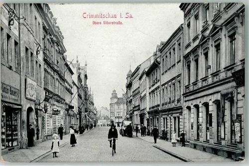Crimmitschau 1912 Obere Silberstraße Radfahrer