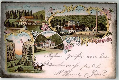 Mägdesprung 1900 Mägdetrappe Bahnhof Mägdesprung Hotel Mägdesprung Hirsche Bahnpost Gernrode- Zug 7