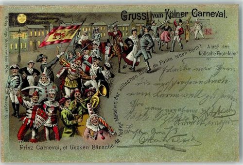 Köln, unsortiert 1898 Lithographie Kölner Karneval "Alaaf der köllsche Fasteleer" Mondschein