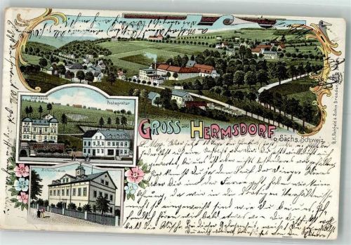 Hermsdorf 1900 Lithographie Post Villa Jacob Schulhaus