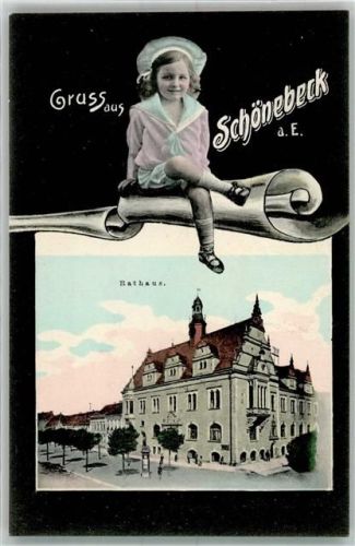 Schönebeck 1906 Rathaus Pasepartout Mädchen