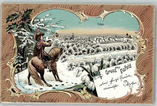 Eisfeld 1899 Trompeter zu Pferde Schneeglöckchen Winter