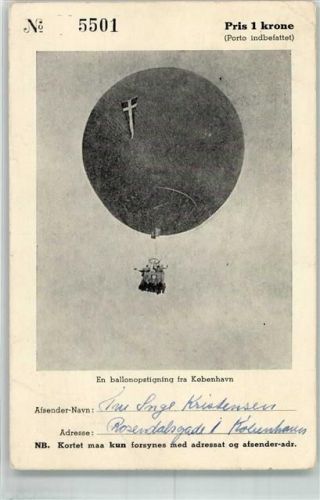Kopenhagen 1948 Ballon mit wehender dänischen Fahne und winkenden Gästen