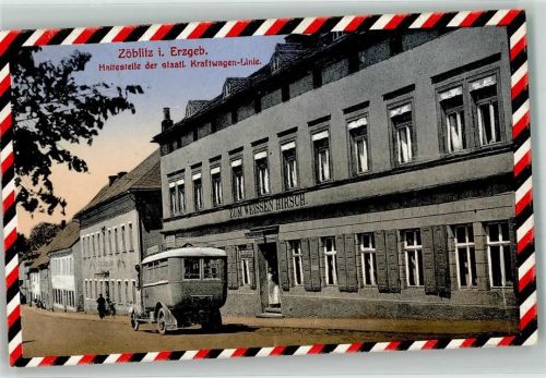 Zöblitz 1916 Haltestelle der staatl. Kraftwagen-Linie