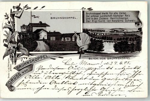 Bad Malente-Gremsmühlen 1893 Vorläufer Bruhnskoppel Gedicht Lithographie beschnitten Ort lt. Stempel