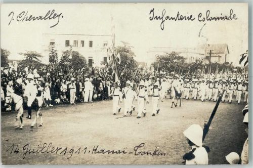 Hanoi 1911 Französische Infanterie Coloniale bei einer Parade Ort handschriftlich