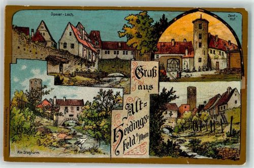Heidingsfeld Lithographie Zent-Hof Speier-Loch Am Stegturm