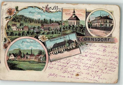 Gornsdorf Fabrik Nebel Gasthaus Bonitz Fabrik Ullmann Lithographie