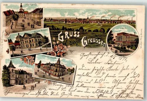 Greußen 1898 Kaiserl.. Postamt Marktplatz Schule Schützenhaus Gasthaus z. Prinzen Leopold
