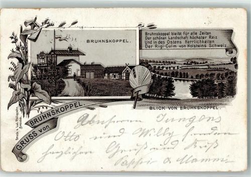 Bad Malente-Gremsmühlen 1894 Vorläufer Bruhnskoppel Gedicht Lithographie beschnitten Ort lt. Stempel