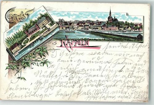 24376 W2340 Kappeln , Schlei 1900 Lithographie Strand-Hotel Hafen
