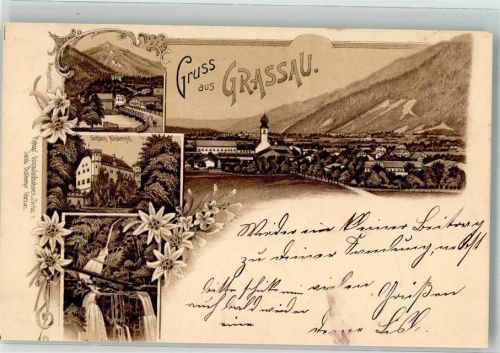 Grassau 1897 Schloss Niederfels Edelweiß Wasserfall