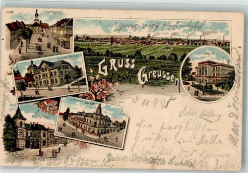 Greußen 1898 Marktplatz Kaiserl. Postamt Schützenhaus Gasthaus Zum Prinzen Leopold Schule