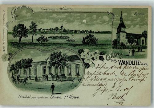 Wandlitz 1902 Wandlitzer-See Kirche Gasthaus zum goldenen Löwen Kutschen