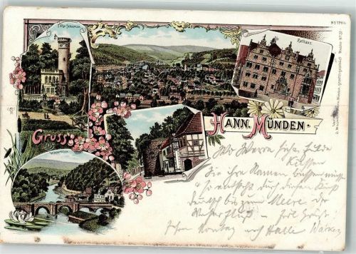 Hann. Münden 1901 Tilly-Schanze Weserbrücke Rathaus