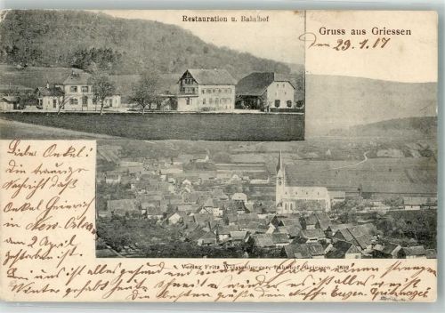 79771 W7895 Grießen , Baden 1907 - Gasthaus Bahnhof Neugotische Dorfkirche