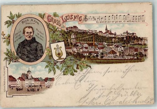 Leisnig 1898 Komponist Ferd. Adam Liederzeile Bahnpost Chemnitz Zug 1446