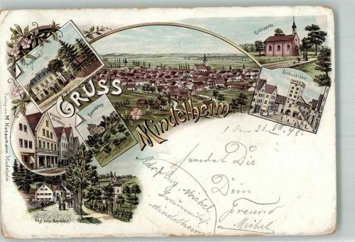 Mindelheim 1897 Lithographie Mayenbad Eichkapelle Freundsberg