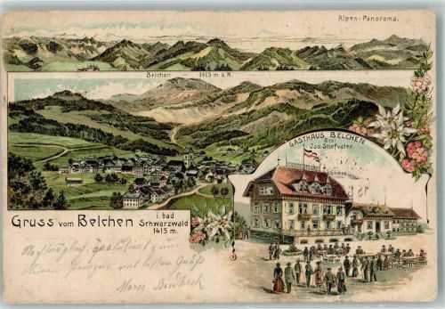 Belchen 1903 Lithographie Posthilfstelle Belchen Gasthaus Belchen Alpen Belchen