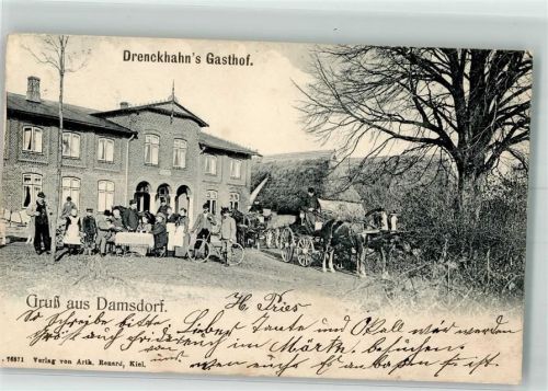 Damsdorf 1907 Gasthaus Drenckhahn Kutsche Radfahrer Bedienungen Foto AK