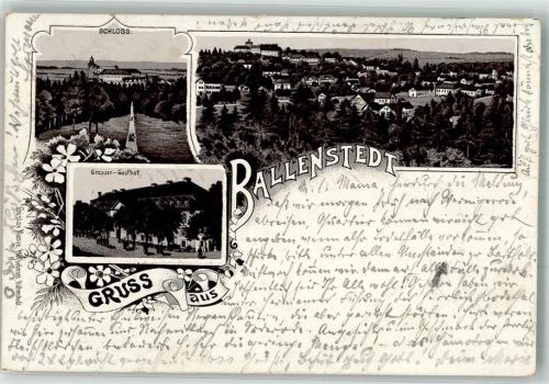 Ballenstedt 1895 Verläufer Druck 1890 - 95 Großer Gasthof Schloss Bahnpoststempel