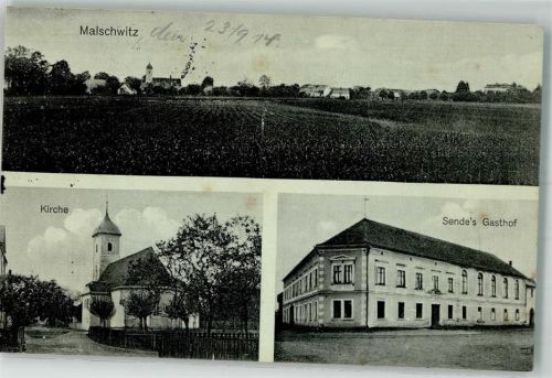 Malschwitz 1914 Kirche Gasthaus Sende